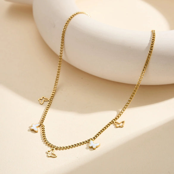 Wholesale Women's Stainless Steel Geometric Shell Butterfly Hollow Animal Pendant Calendering Chain Electroplated Clavicle Necklace Jewelry
