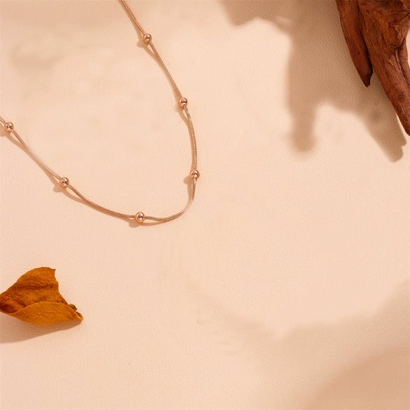 Wholesale Women's Stainless Steel Geometric Simple Doublelayer Colorpreserving Nonfading Ball Bead Anklet