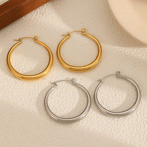 Wholesale Women's Stainless Steel Geometric Simple Electroplated Ring And Earrings