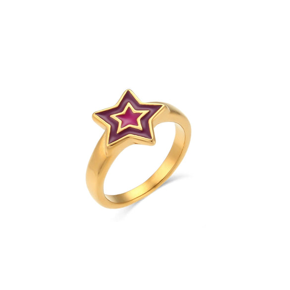Wholesale Women's Stainless Steel Geometric Simple Style Ring With Bohemian Star And Colorful Oil Dripping Design