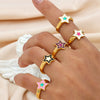 Wholesale Women's Stainless Steel Geometric Simple Style Ring With Bohemian Star And Colorful Oil Dripping Design