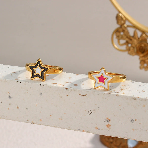 Wholesale Women's Stainless Steel Geometric Simple Style Ring With Bohemian Star And Colorful Oil Dripping Design