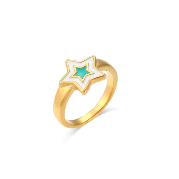 Wholesale Women's Stainless Steel Geometric Simple Style Ring With Bohemian Star And Colorful Oil Dripping Design