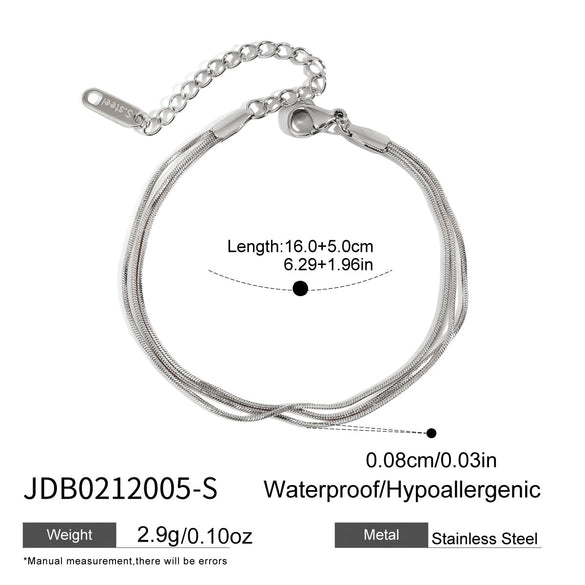 Wholesale Women's Stainless Steel Geometric Snake Bone Chain 3Layer Stacked Electroplated Bracelet Hand Jewelry