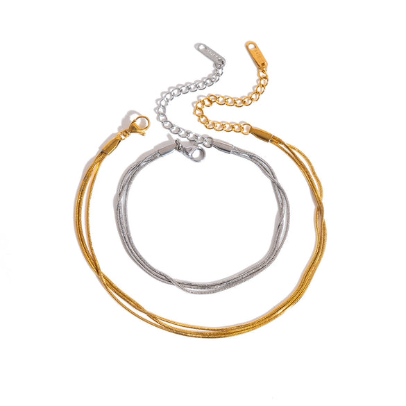 Wholesale Women's Stainless Steel Geometric Snake Bone Chain 3Layer Stacked Electroplated Bracelet Hand Jewelry
