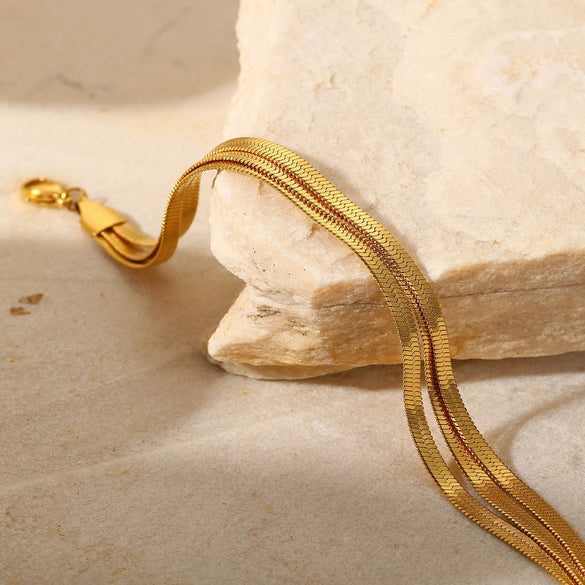 Wholesale Women's Stainless Steel Geometric Snake Chain Bracelet 18K Gold Plated