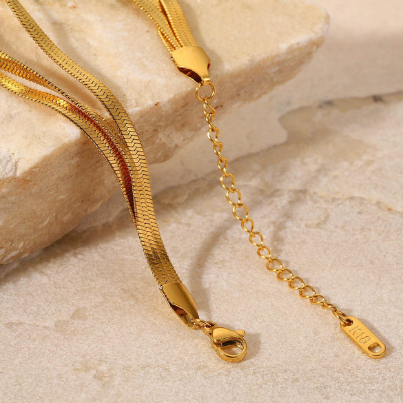 Wholesale Women's Stainless Steel Geometric Snake Chain Bracelet 18K Gold Plated
