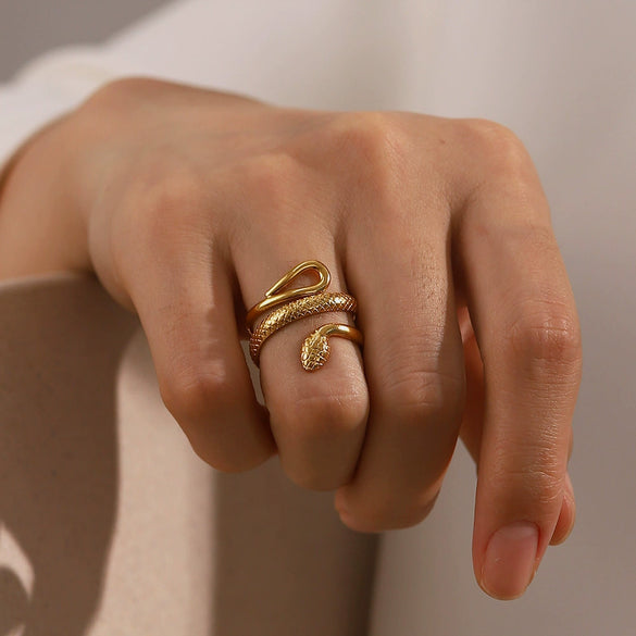 Wholesale Women's Stainless Steel Geometric Snake Ring With French Retro Style And Electroplating Treatment