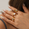 Wholesale Women's Stainless Steel Geometric Special Shaped Cut Out Open Ring Set With Zirconia And Vacuum Electroplated