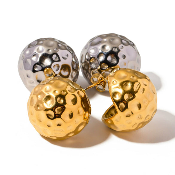 Wholesale Women's Stainless Steel Geometric Spherical Hammer Pattern Electroplated Earrings Jewelry
