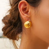 Wholesale Women's Stainless Steel Geometric Spherical Hammer Pattern Electroplated Earrings Jewelry