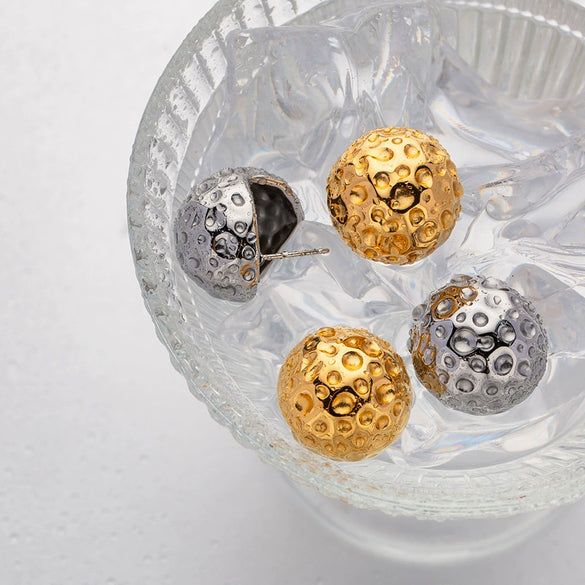 Wholesale Women's Stainless Steel Geometric Spherical Hammer Pattern Electroplated Earrings Jewelry