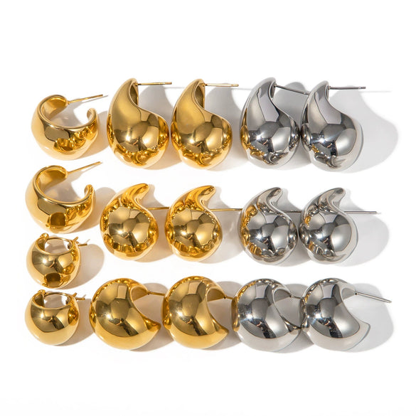 Wholesale Women's Stainless Steel Geometric Spherical Water Droplets Hollow Electroplated Earrings Jewelry