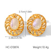Wholesale Women's Stainless Steel Geometric Spiral Texture Electroplated Earrings Inlaid With Rhinestones And Mermaid Pearl