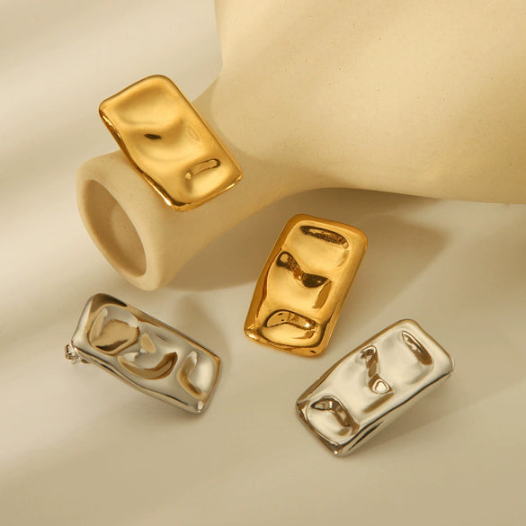 Wholesale Women's Stainless Steel Geometric Square Earrings With Electroplating Design