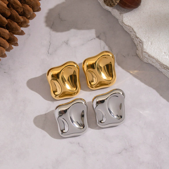 Wholesale Women's Stainless Steel Geometric Square Earrings With Vacuum Real Gold Plating In Pvd Furnace