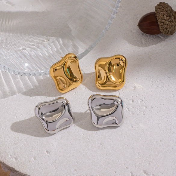 Wholesale Women's Stainless Steel Geometric Square Earrings With Vacuum Real Gold Plating In Pvd Furnace