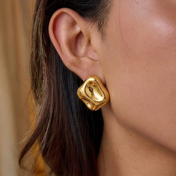 Wholesale Women's Stainless Steel Geometric Square Earrings With Vacuum Real Gold Plating In Pvd Furnace