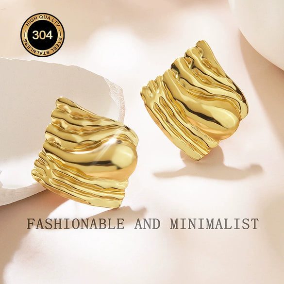 Wholesale Women's Stainless Steel Geometric Square Pleated Texture Stamping Earrings