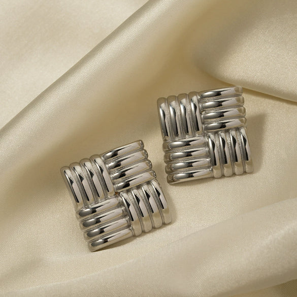 Wholesale Women's Stainless Steel Geometric Square Texture Electroplated Earrings