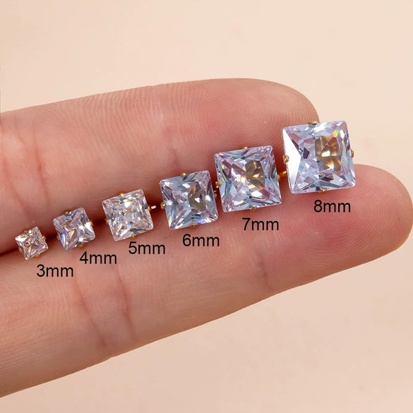 Wholesale Women's Stainless Steel Geometric Square Zircon Electroplated Ear Nail