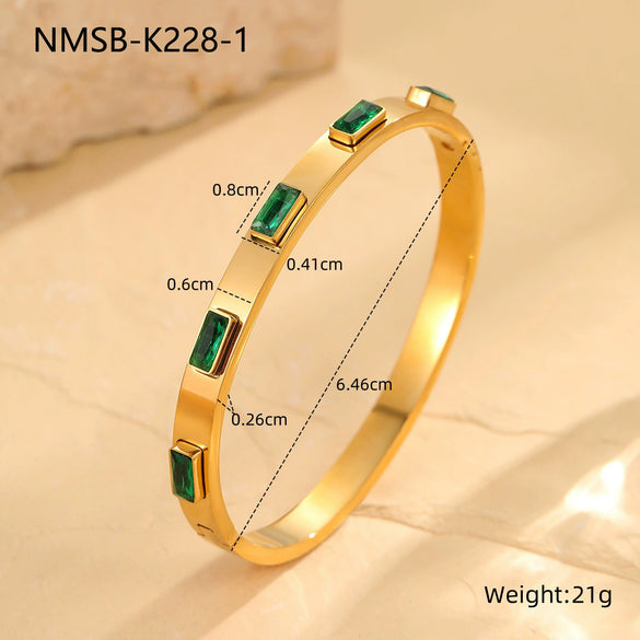 Wholesale Women's Stainless Steel Geometric Square Zircon Emerald Bracelet With Electroplating