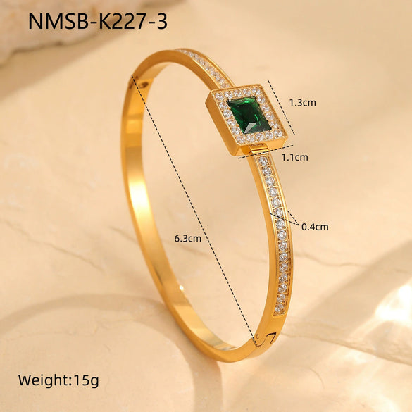 Wholesale Women's Stainless Steel Geometric Square Zircon Emerald Bracelet With Electroplating