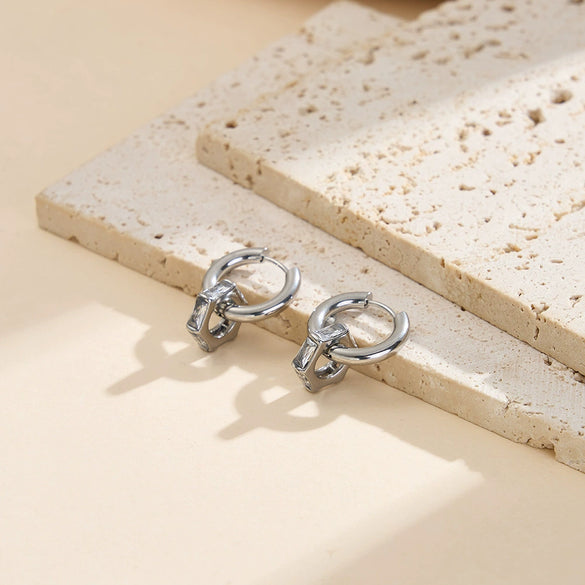 Wholesale Women's Stainless Steel Geometric Square Zircon Hoop Earrings With Vacuum Real Gold Plating In Pvd Furnace