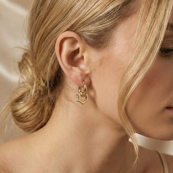 Wholesale Women's Stainless Steel Geometric Square Zircon Hoop Earrings With Vacuum Real Gold Plating In Pvd Furnace
