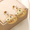 Wholesale Women's Stainless Steel Geometric Stamped Fanshaped Oil Drop Earrings