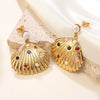 Wholesale Women's Stainless Steel Geometric Stamped Fanshaped Oil Drop Earrings