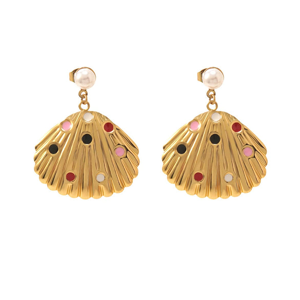 Wholesale Women's Stainless Steel Geometric Stamped Fanshaped Oil Drop Earrings