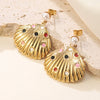 Wholesale Women's Stainless Steel Geometric Stamped Fanshaped Oil Drop Earrings