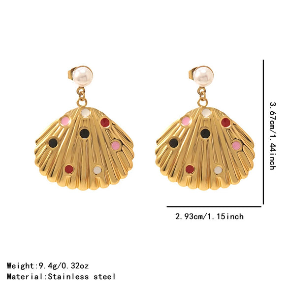 Wholesale Women's Stainless Steel Geometric Stamped Fanshaped Oil Drop Earrings