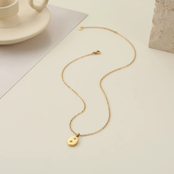 Wholesale Women's Stainless Steel Geometric Star And Moon Layered Necklaces With Electroplating Design