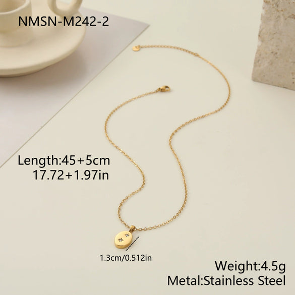 Wholesale Women's Stainless Steel Geometric Star And Moon Layered Necklaces With Electroplating Design