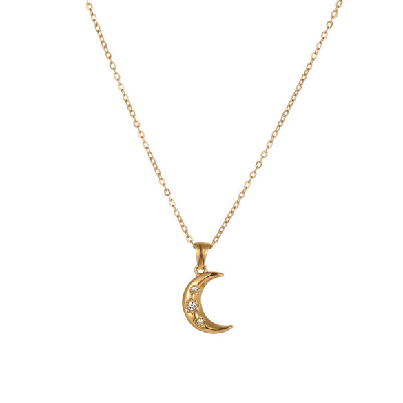 Wholesale Women's Stainless Steel Geometric Star And Moon Layered Necklaces With Electroplating Design