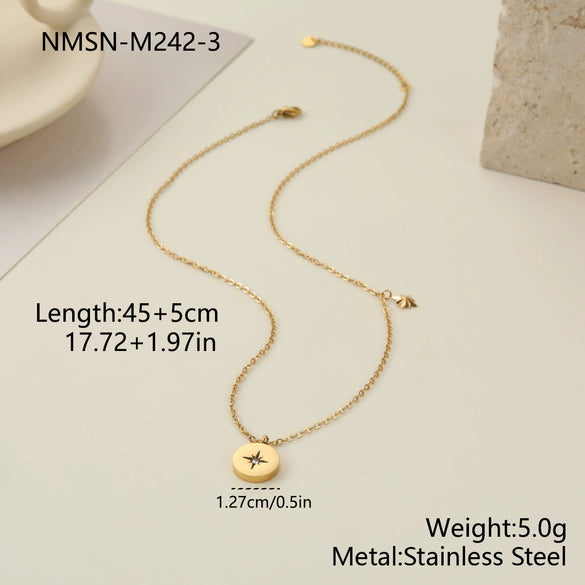 Wholesale Women's Stainless Steel Geometric Star And Moon Layered Necklaces With Electroplating Design