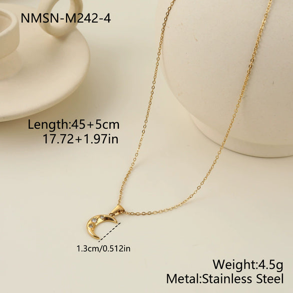 Wholesale Women's Stainless Steel Geometric Star And Moon Layered Necklaces With Electroplating Design