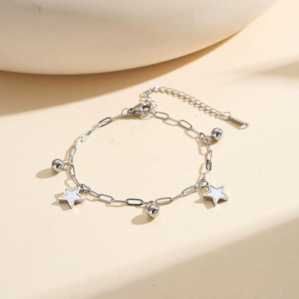 Wholesale Women's Stainless Steel Geometric Star And Small Bead Design Vacuum Electroplated Anklet