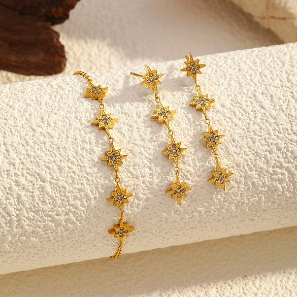 Wholesale Women's Stainless Steel Geometric Star Shape Real Gold Plated Bracelet Fashion Jewelry