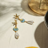 Wholesale Women's Stainless Steel Geometric Starfish Earrings With Blue Oil Drop Shell Pearl And Electroplating Design