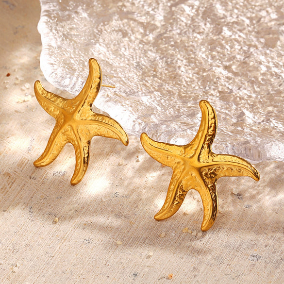 Wholesale Women's Stainless Steel Geometric Starfish Earrings With Electroplating Minimalist Style Marine Elements