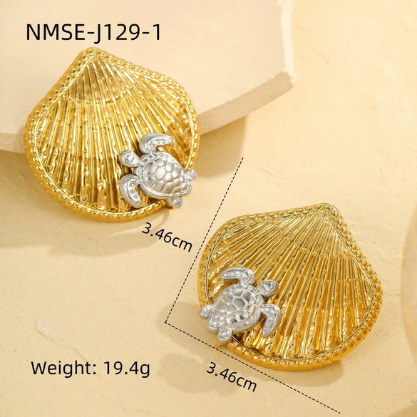 Wholesale Women's Stainless Steel Geometric Starfish Fashion Earrings With Electroplating