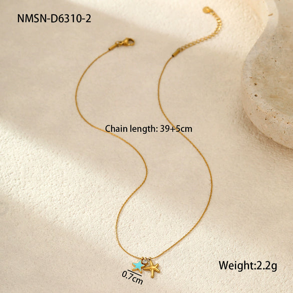 Wholesale Women's Stainless Steel Geometric Starfish Fashion Ol Style 18K Gold Plated Necklace
