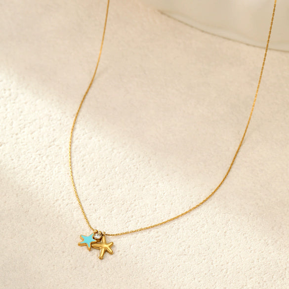 Wholesale Women's Stainless Steel Geometric Starfish Fashion Ol Style 18K Gold Plated Necklace