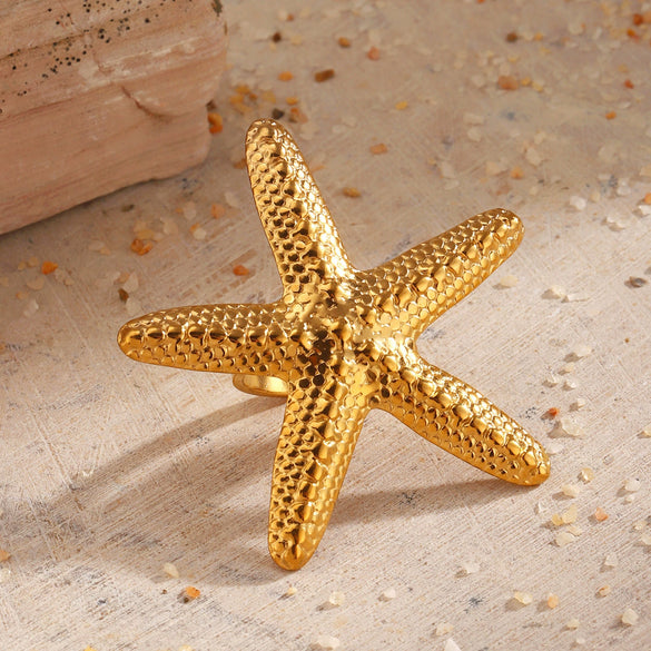 Wholesale Women's Stainless Steel Geometric Starfish Open Ring With Electroplating