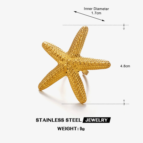 Wholesale Women's Stainless Steel Geometric Starfish Open Ring With Electroplating