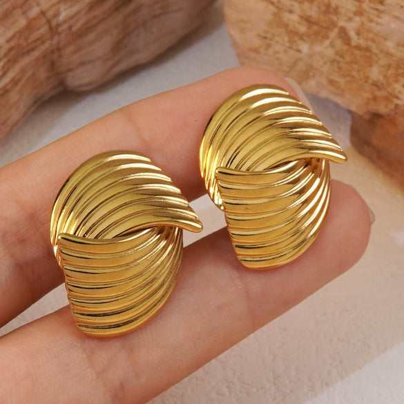 Wholesale Women's Stainless Steel Geometric Striped Cross Electroplated Earrings Light Luxury Highend