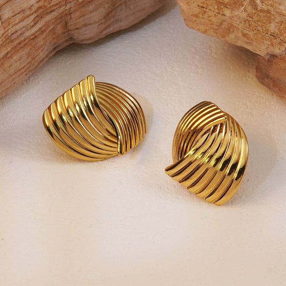 Wholesale Women's Stainless Steel Geometric Striped Cross Electroplated Earrings Light Luxury Highend